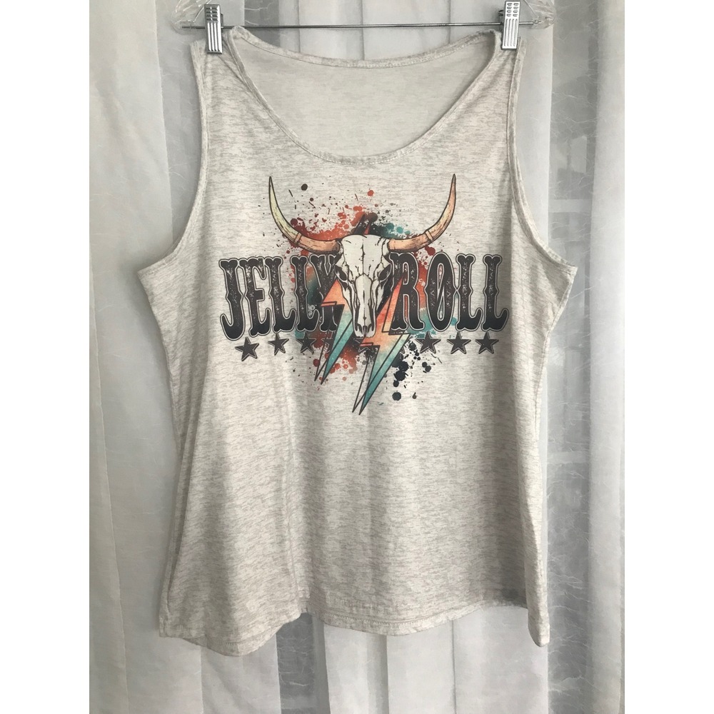 Jelly Roll Graphic Tank Top Heather Grey Longhorn Skull Western Concert Tee 2XL‎